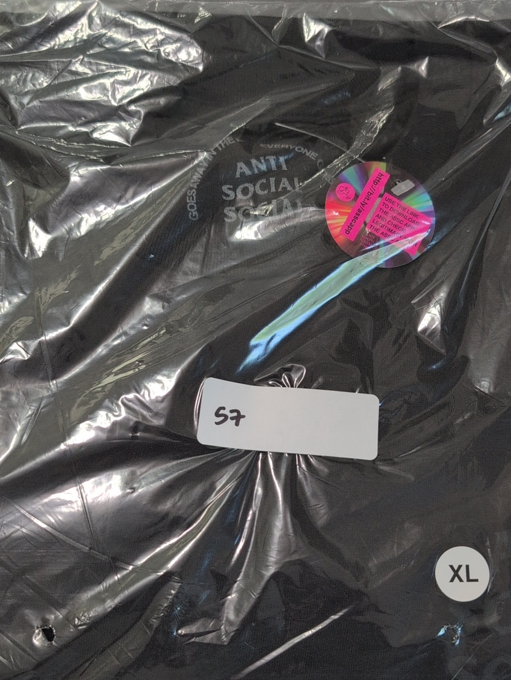 Anti Social Social Club Black Tee with White Logo and Holographic Sticker